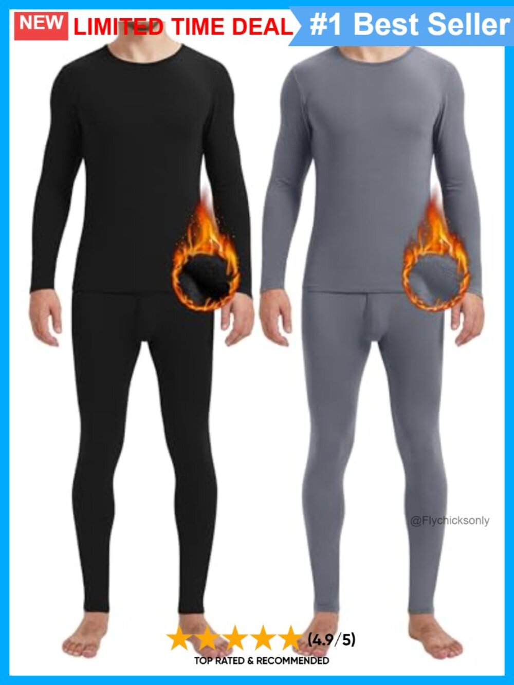 Men's Fleece Lined Thermal Underwear Set 2 Pack Top and Bottom